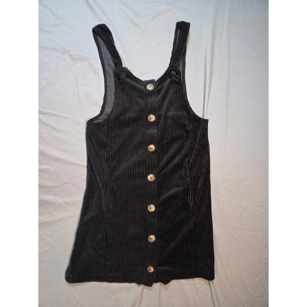 533 Girls S 7/8 Black Corduroy Button Front Overall Pinafore Dress